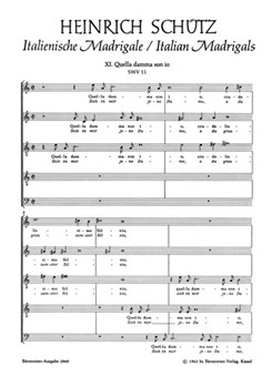 Quella damma son io - Sieh in mir jene Dame SWV 11 -Italienisches Madrigal Nr. 11- by Schutz Heinrich for Mixed Choir