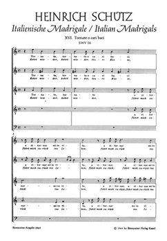 Tornate o cari bacci - Kehrt wieder teure Kusse SWV 16 -Italienisches Madrigal Nr. 16- by Schutz Heinrich for Mixed Choir