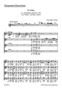 Laudate Jehovam "Auf! Lobet den Herren" (Psalm no. 117) by Telemann Georg Philipp for Mixed Choir