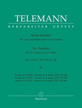 6 Sonatas Opus 2 Volume 2 by Telemann Georg Philipp for Flute Duet (Vol 2)