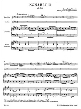 Konzert mit mehrfachen Besetzungsmoglichkeiten Nr. 3 A-Dur TWV 42:A3 by Telemann Georg Philipp for Fl/Harpisc