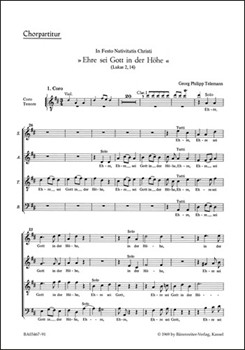 Ehre sei Gott in der Hohe -Weihnachtskantate- (Die choral score bietet auch die Partien der Solostim by Telemann Georg Philipp for SSolo/ASol