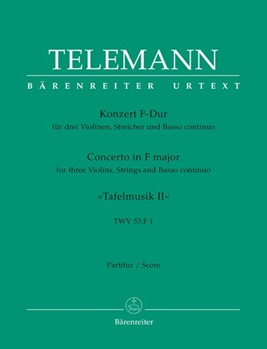 Concerto for three Violins Strings and Basso Continuo F major TWV 53:F1 (Tafelmusik II) by Telemann Georg Philipp for 3V-Solo/St