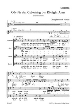 Ode for the Birthday of Queen Anne HWV 74 by Handel George Frideric for SSolo/ASol