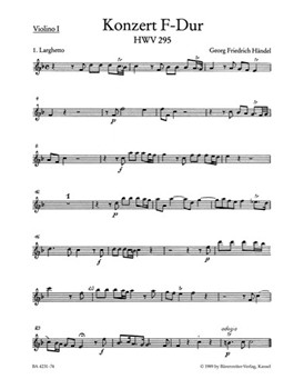 Orgelkonzert No13 The Cuckoo And The Nightingale Hwv295 by Handel George Frideric for Violin 1 Part