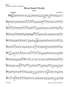 Missa Sancti Nicolai - Cello/Bass by Haydn Joseph for Cello/Bass