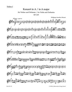 Concerto for Violin and Orchestra Nr. 5 A major K. 219 by Mozart Wolfgang Amadeus for
