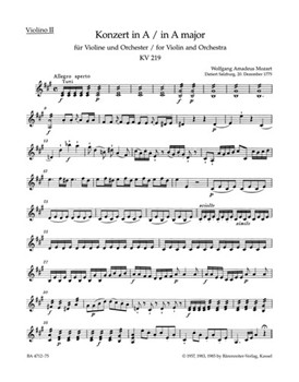 Concerto for Violin and Orchestra Nr. 5 A major K. 219 by Mozart Wolfgang Amadeus for