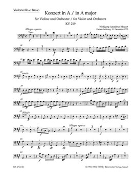 Concerto for Violin and Orchestra Nr. 5 A major K. 219 by Mozart Wolfgang Amadeus for