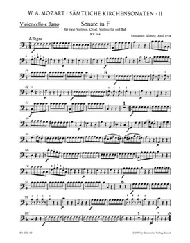Complete Church Sonatas Volume 2 - Five Sonatas for two Violins Organ Violoncello and Bass- by Mozart Wolfgang Amadeus for