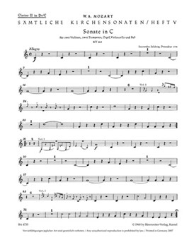 Complete Church Sonatas Volume 5 -Sonata C major K. 263 for two Violins two Trumpets Organ Violo by Mozart Wolfgang Amadeus for