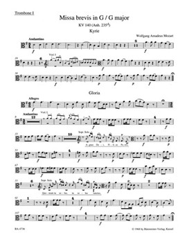 Missa brevis G major K. 140 (235d) by Mozart Wolfgang Amadeus for