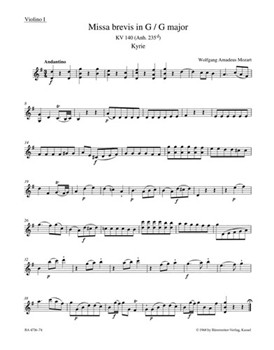 Missa brevis G major K. 140 (235d) by Mozart Wolfgang Amadeus for