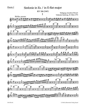 Symphony Nr. 26 E-flat major K. 184(166a) by Mozart Wolfgang Amadeus for