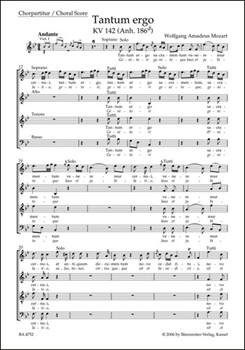 Tantum ergo K. 142 (Anh. 186d) by Mozart Wolfgang Amadeus for SSolo/Mixe