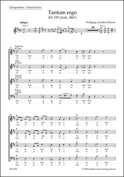 Tantum ergo K. 197 (Anh. 186e) by Mozart Wolfgang Amadeus for Mixed Choir