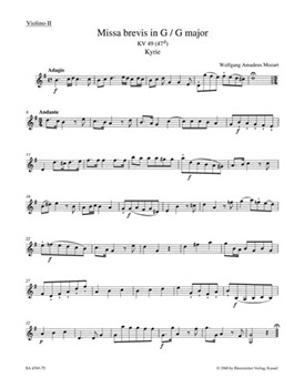 Missa brevis G major K. 49 (47d) by Mozart Wolfgang Amadeus for