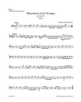 Missa brevis G major K. 49 (47d) by Mozart Wolfgang Amadeus for
