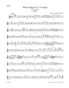 Missa longa C major K. 262 (246a) by Mozart Wolfgang Amadeus for