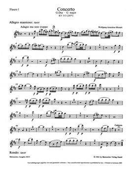 Concerto for Flute and Orchestra G major K 313 (285c) by Mozart Wolfgang Amadeus for Wind Set - Part