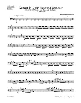 Concerto for Flute and Orchestra D major K 314 (285d) by Mozart Wolfgang Amadeus for Cello/Bass Part