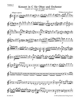 Concerto for Oboe and Orchestra C major K 314 (285d) by Mozart Wolfgang Amadeus for Violin 1 Part