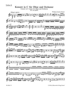 Concerto for Oboe and Orchestra C major K 314 (285d) by Mozart Wolfgang Amadeus for Violin 2 Part