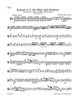 Concerto for Oboe and Orchestra C major K 314 (285d) by Mozart Wolfgang Amadeus for Viola Part