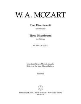 three Divertimenti for Strings K. 136-138 (125a-c) by Mozart Wolfgang Amadeus for