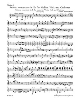 Sinfonia concertante for Violin Viola and Orchestra E-flat major K. 364 (320d) by Mozart Wolfgang Amadeus for