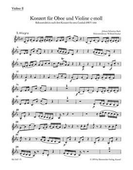 Concerto for Oboe Violin Strings and Basso Continuo C minor -Reconstruction of a lost solo concert by Bach Johann Sebastian for