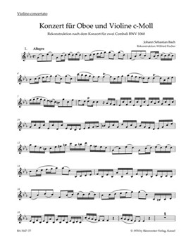 Concerto for Oboe Violin Strings and Basso Continuo C minor -Reconstruction of a lost solo concert by Bach Johann Sebastian for