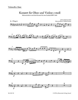 Concerto for Oboe Violin Strings and Basso Continuo C minor -Reconstruction of a lost solo concert by Bach Johann Sebastian for