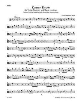Concerto for Viola Strings and Basso continuo E-flat major -Reconstruction after the Cantatas BWV 1 by Bach Johann Sebastian for