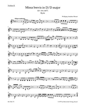 Missa brevis D major K. 194 (186h) by Mozart Wolfgang Amadeus for