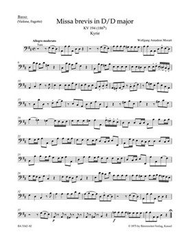 Missa brevis D major K. 194 (186h) by Mozart Wolfgang Amadeus for