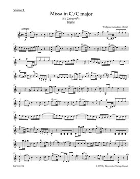 Missa C major K. 220 (196b) "Sparrow Mass" by Mozart Wolfgang Amadeus for