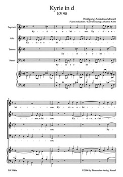 Kyrie In D Min K90 by Mozart Wolfgang Amadeus - Kohs Andreas - for SATB