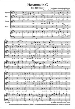 Hosanna In G by Mozart Wolfgang Amadeus - Kohs Andreas - for SATB