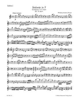 Symphony F major K. 76(42a) by Mozart Wolfgang Amadeus for