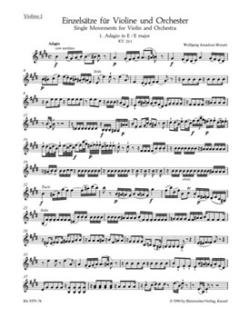 Single Movements for Violin and Orchestra K. 261 269 (261a) 373 by Mozart Wolfgang Amadeus for