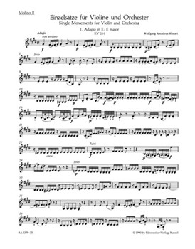 Single Movements for Violin and Orchestra K. 261 269 (261a) 373 by Mozart Wolfgang Amadeus for