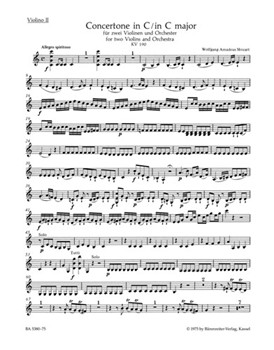 Concertone for two Violins and Orchestra C major K. 190 (166b; KV6:186 E) by Mozart Wolfgang Amadeus for