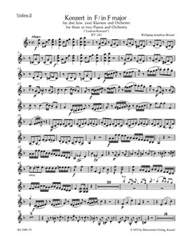 Concerto for three or Two Pianos and Orchestra Nr. 7 F major K. 242 "Lodron Concerto" by Mozart Wolfgang Amadeus for