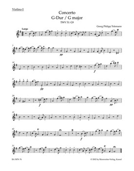 Concerto In G Major Twv 51 - g 9 by Telemann Georg Philipp - Hirschmann Wolfgang - for Violin 1