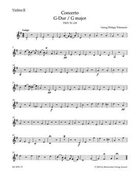 Concerto In G Major Twv 51 - g 9 by Telemann Georg Philipp for Violin 2