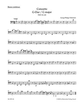 Concerto In G Major Twv 51 - g 9 by Telemann Georg Philipp for Basso Con