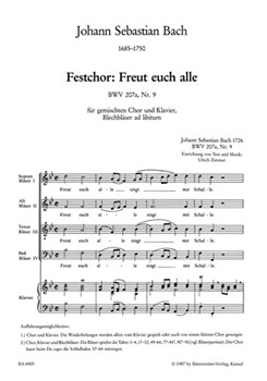 Freut Euch Alle Bwv 207a/9 by Bach Johann Sebastian - Kohs A - for SATB Vocal Score