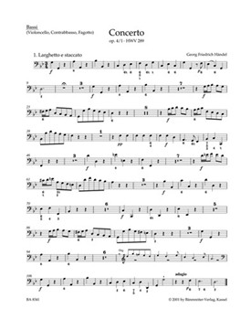 Concerto In G Minor Opus 4 #1 by Handel George Frideric for String Bass (Op 4/1)