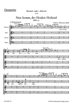 Nun komm der Heiden Heiland BWV 61 -Cantata for the First Sunday of Advent- by Bach Johann Sebastian for SSolo/TSol